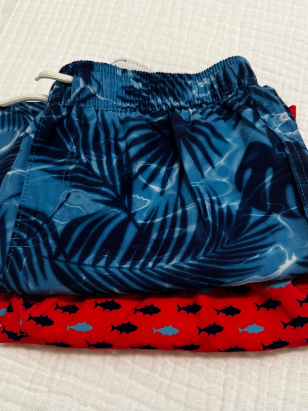abercrombie kids Blue Palm & Red Shark Swim Trunks Set